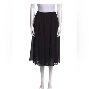 CELINE black silk pleated high waist A-line raw hem midi skirt FR 38/ US 6